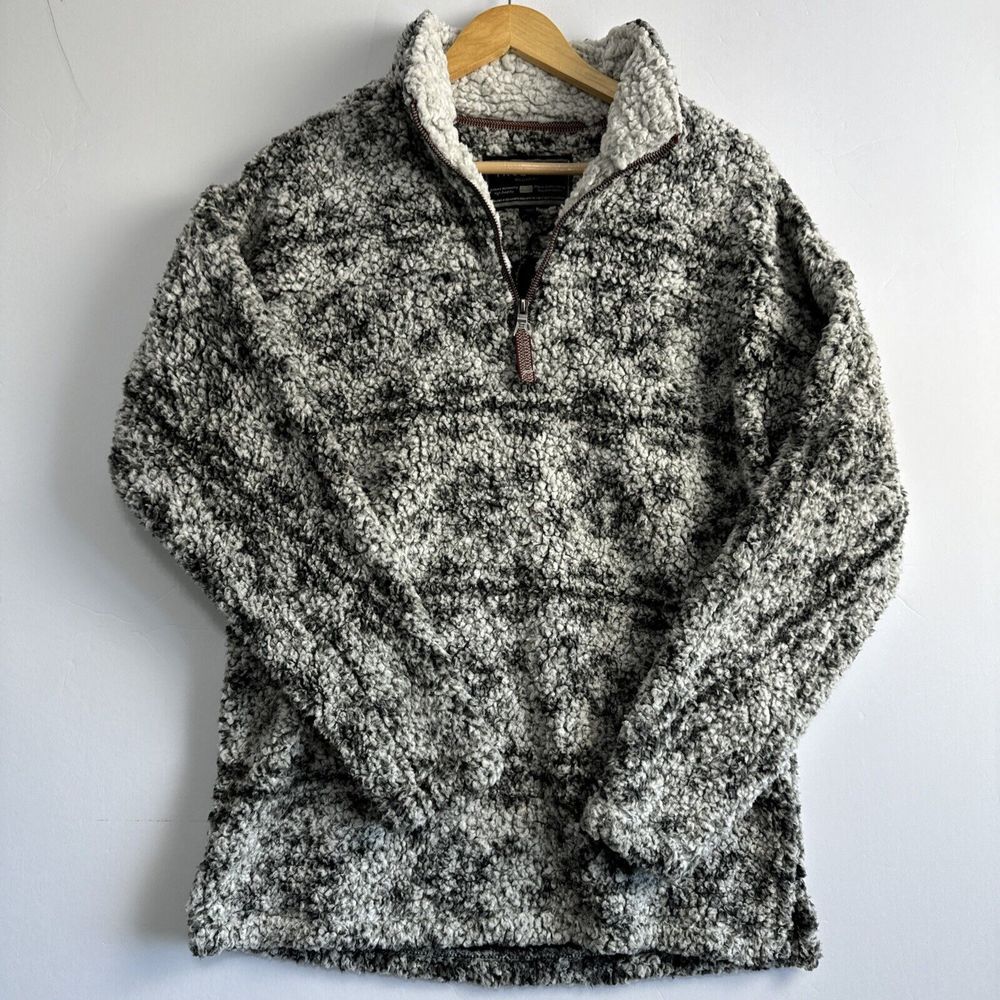 True Grit Sherpa Fleece Mens Pullover Sweater Small Gray Quarter Zip Warm